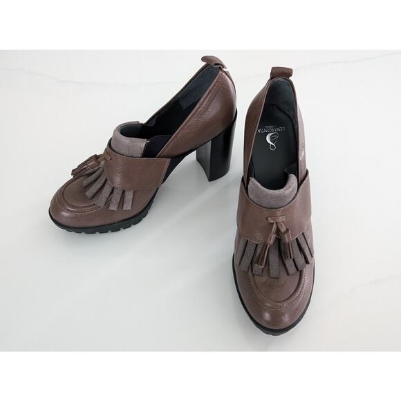 Renascentia Firenze Heeled Leather Loafers IT 38 US 8 Brown Shoes Made in Italy - Picture 2 of 10